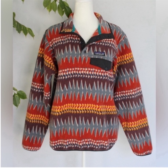 Patagonia Fleece Synchilla Fleece Pullover Laughing Waters Dark Ruby Small - Picture 7 of 17